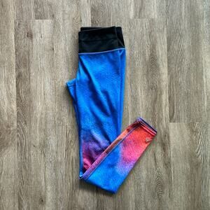 Athleta Speed Sonar Tight Leggings Blue Red Ombre Size XS Mid Rise Compressive